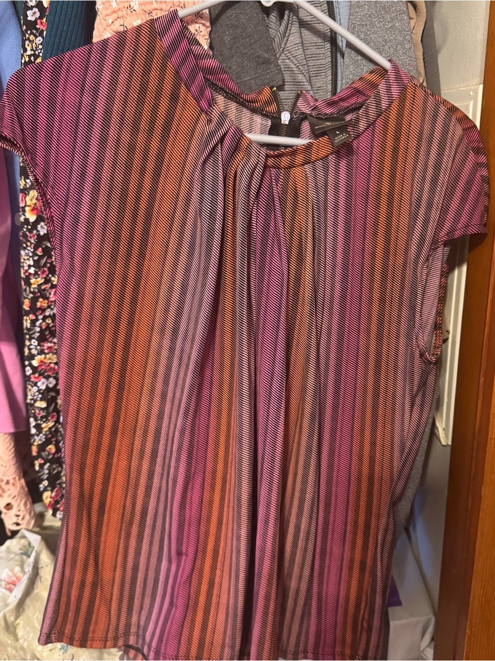 Worthington Vertical Stripe Cap-Sleeve Blouse in Pink & Orange